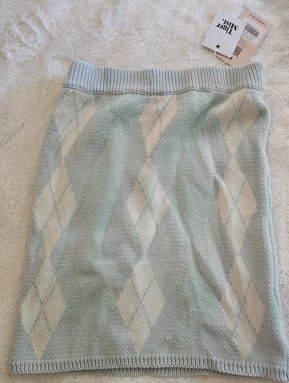 NWT Tiger Mist Leona Women’s Mint Argyle Knit Skirt, Size Small